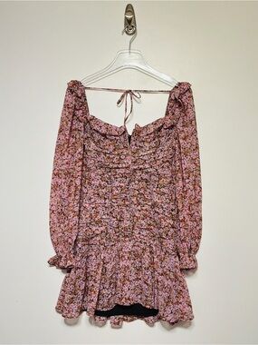 ASTR THE LABEL Carmella Mini Dress Floral Ruched Ruffled Long Sleeve XS